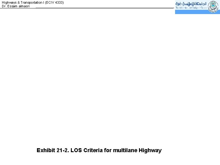 Highways & Transportation I (ECIV 4333) Dr. Essam almasri Exhibit 21 -2. LOS Criteria