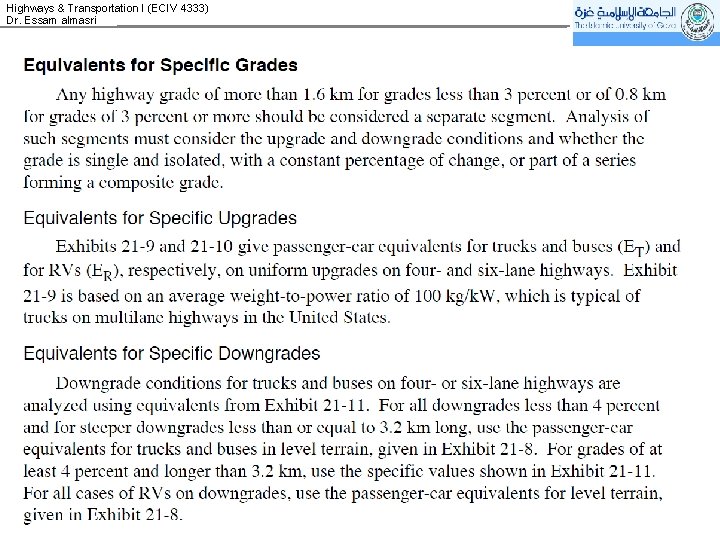 Highways & Transportation I (ECIV 4333) Dr. Essam almasri 