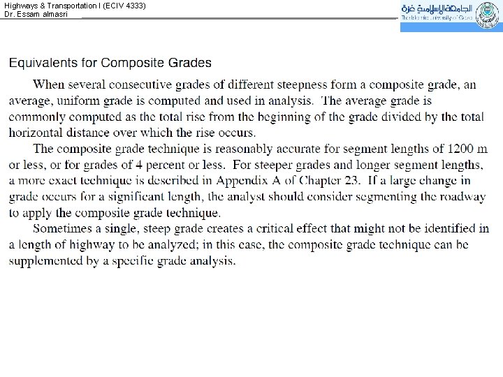 Highways & Transportation I (ECIV 4333) Dr. Essam almasri 