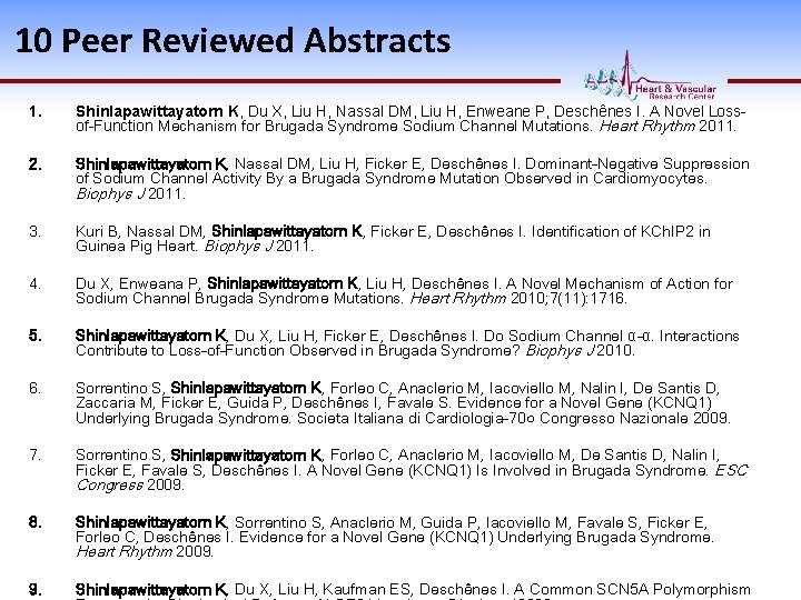 10 Peer Reviewed Abstracts 1. Shinlapawittayatorn K, Du X, Liu H, Nassal DM, Liu