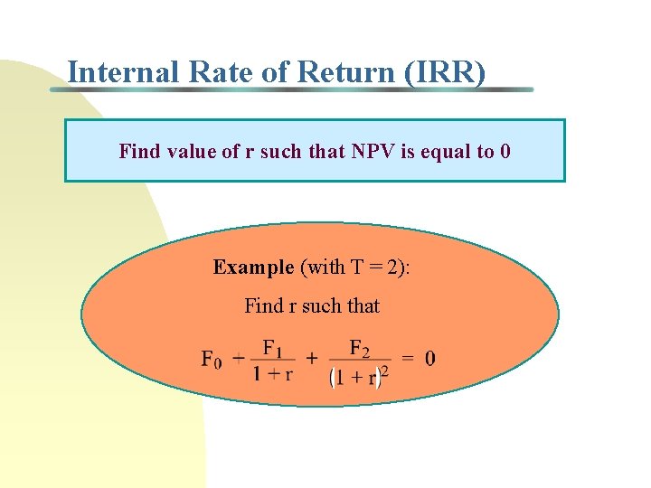 Internal Rate of Return (IRR) Find value of r such that NPV is equal