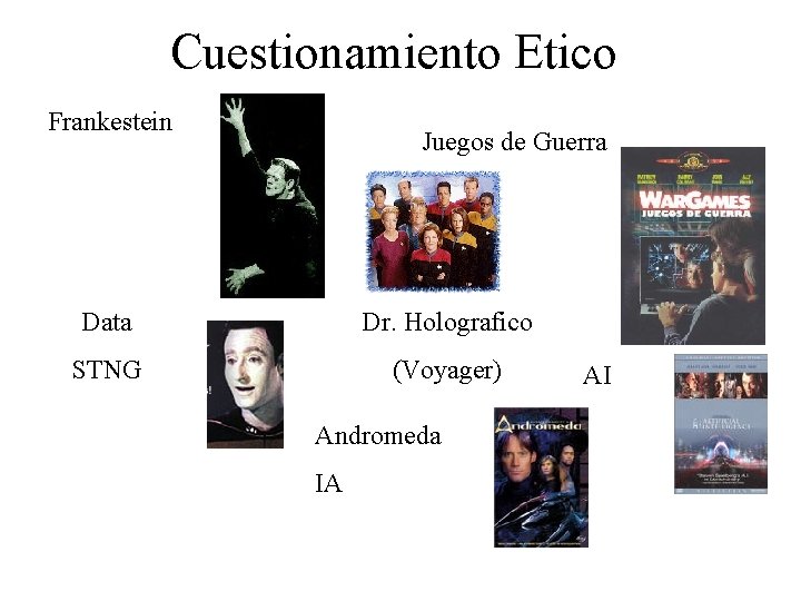 Cuestionamiento Etico Frankestein Juegos de Guerra Data Dr. Holografico STNG (Voyager) AI Andromeda IA