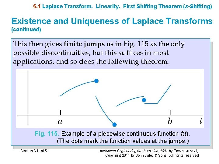 6. 1 Laplace Transform. Linearity. First Shifting Theorem (s-Shifting) Existence and Uniqueness of Laplace