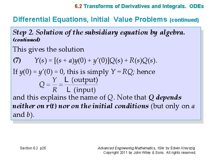 6. 2 Transforms of Derivatives and Integrals. ODEs Differential Equations, Initial Value Problems (continued)