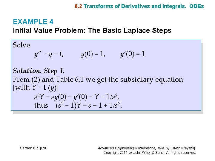 6. 2 Transforms of Derivatives and Integrals. ODEs EXAMPLE 4 Initial Value Problem: The