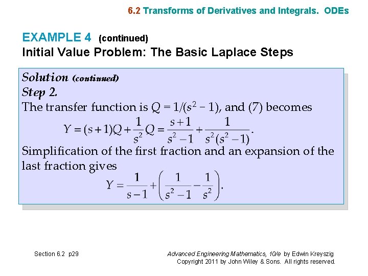 6. 2 Transforms of Derivatives and Integrals. ODEs EXAMPLE 4 (continued) Initial Value Problem: