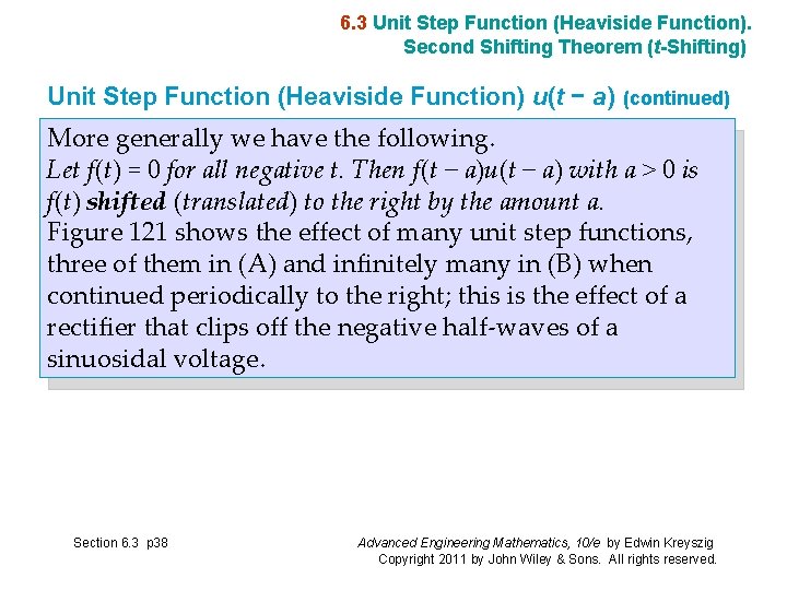 6. 3 Unit Step Function (Heaviside Function). Second Shifting Theorem (t-Shifting) Unit Step Function