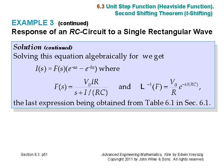 6. 3 Unit Step Function (Heaviside Function). Second Shifting Theorem (t-Shifting) EXAMPLE 3 (continued)