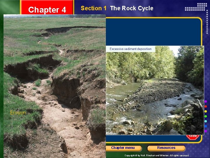 Chapter 4 Section 1 The Rock Cycle Erosion Chapter menu Resources Copyright © by