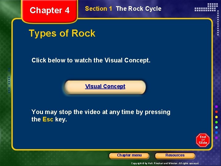 Chapter 4 Section 1 The Rock Cycle Types of Rock Click below to watch