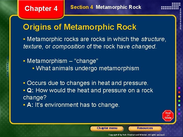 Chapter 4 Section 4 Metamorphic Rock Origins of Metamorphic Rock • Metamorphic rocks are