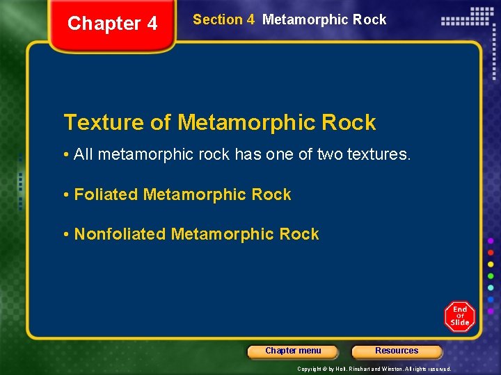 Chapter 4 Section 4 Metamorphic Rock Texture of Metamorphic Rock • All metamorphic rock