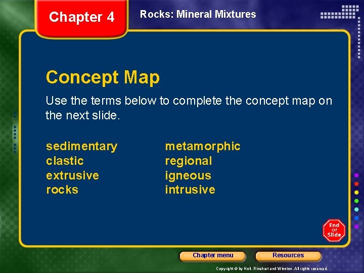 Chapter 4 Rocks: Mineral Mixtures Concept Map Use the terms below to complete the