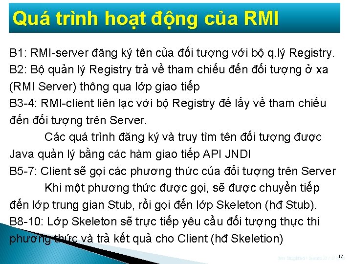 Quá trình hoạt động của RMI B 1: RMI-server đăng ký tên của đối