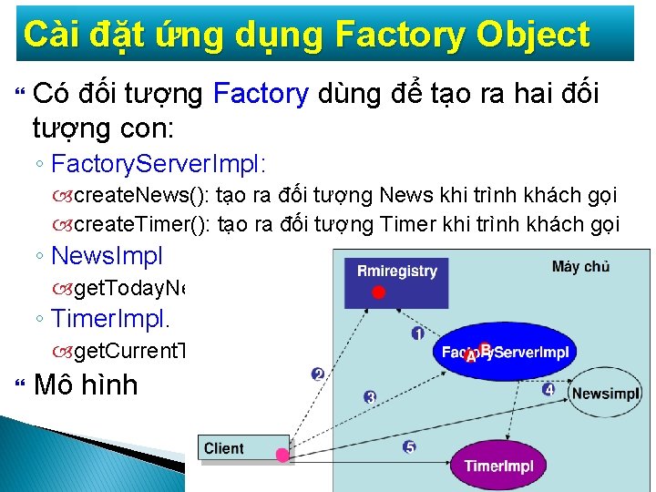 Cài đặt ứng dụng Factory Object Có đối tượng Factory dùng để tạo ra