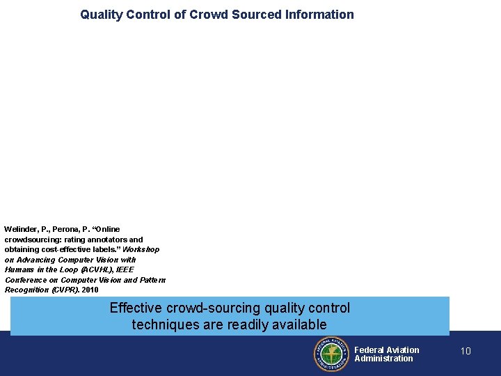Quality Control of Crowd Sourced Information Welinder, P. , Perona, P. “Online crowdsourcing: rating