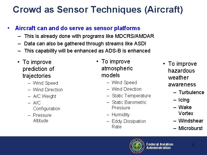 Crowd as Sensor Techniques (Aircraft) • Aircraft can and do serve as sensor platforms