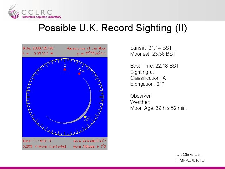 Possible U. K. Record Sighting (II) Sunset: 21: 14 BST Moonset: 23: 38 BST