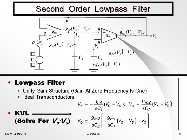 Second Order Lowpass Filter • Lowpass Filter § Unity Gain Structure (Gain At Zero