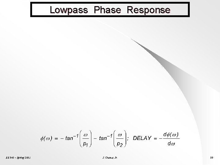 Lowpass Phase Response EE 348 – Spring 2001 J. Choma, Jr. 33 