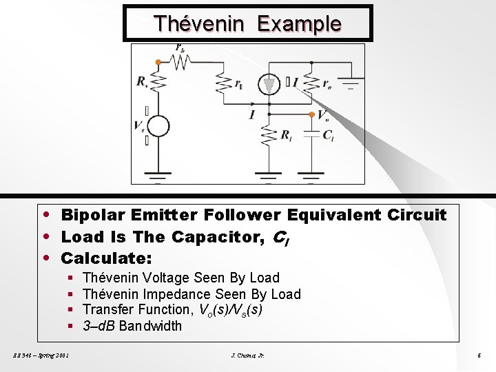 Thévenin Example • Bipolar Emitter Follower Equivalent Circuit • Load Is The Capacitor, Cl