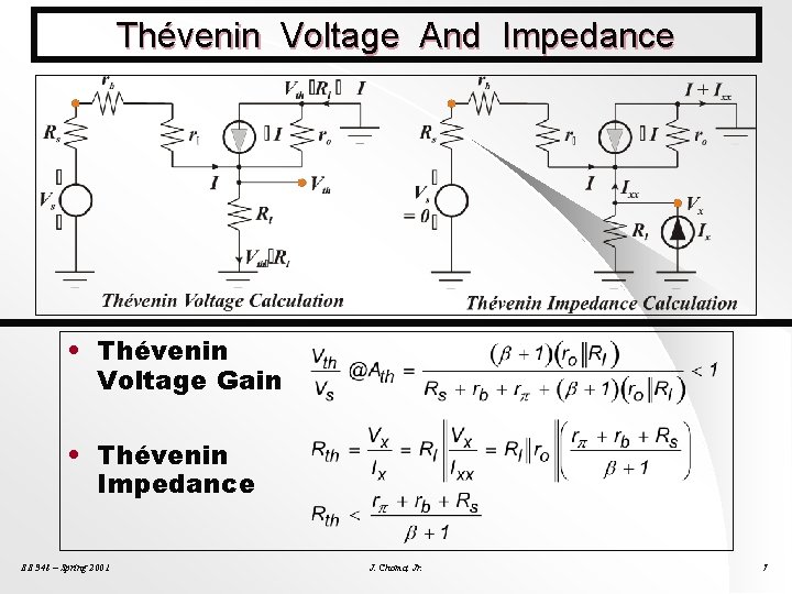 Thévenin Voltage And Impedance • Thévenin Voltage Gain • Thévenin Impedance EE 348 –