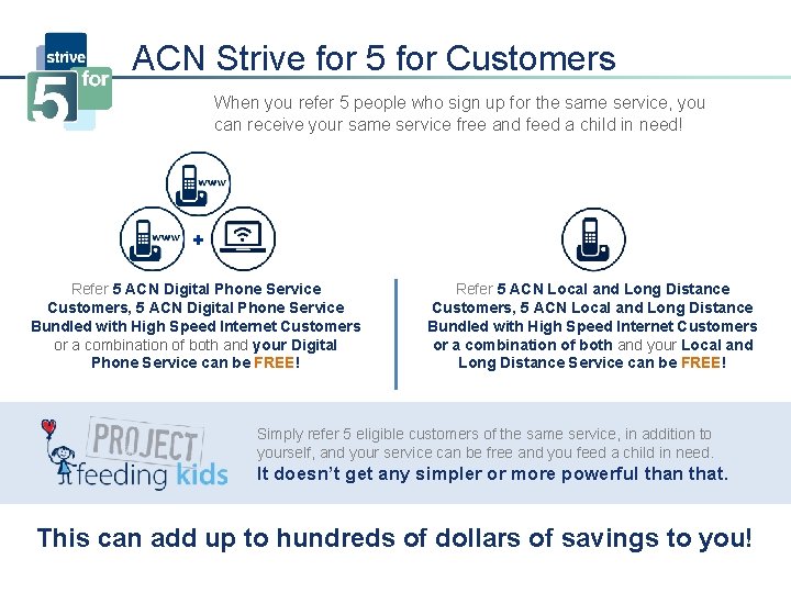 ACN Strive for 5 for Customers When you refer 5 people who sign up