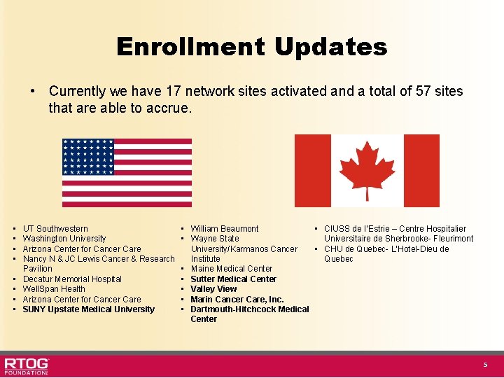 Enrollment Updates • Currently we have 17 network sites activated and a total of