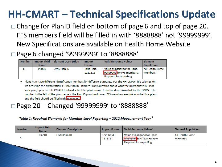 HH-CMART – Technical Specifications Update � Change for Plan. ID field on bottom of