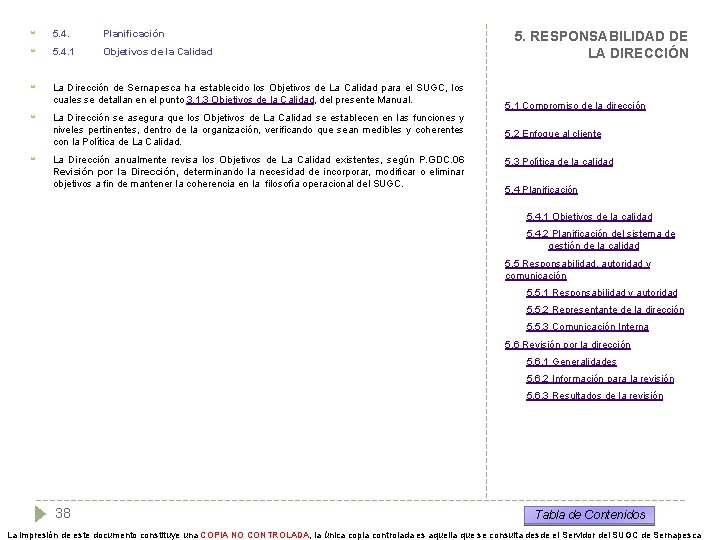  5. 4. Planificación 5. 4. 1 Objetivos de la Calidad La Dirección de