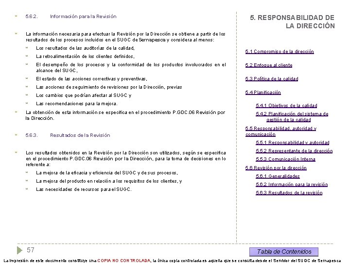  5. 6. 2. La información necesaria para efectuar la Revisión por la Dirección