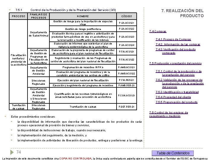 7. 5. 1 PROCESO Control de la Producción y de la Prestación del Servicio