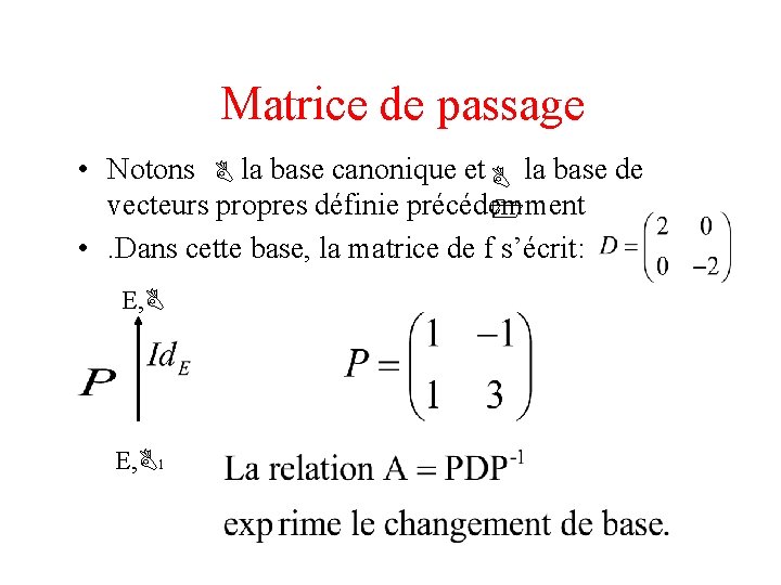 Matrice de passage • Notons B la base canonique et B la base de