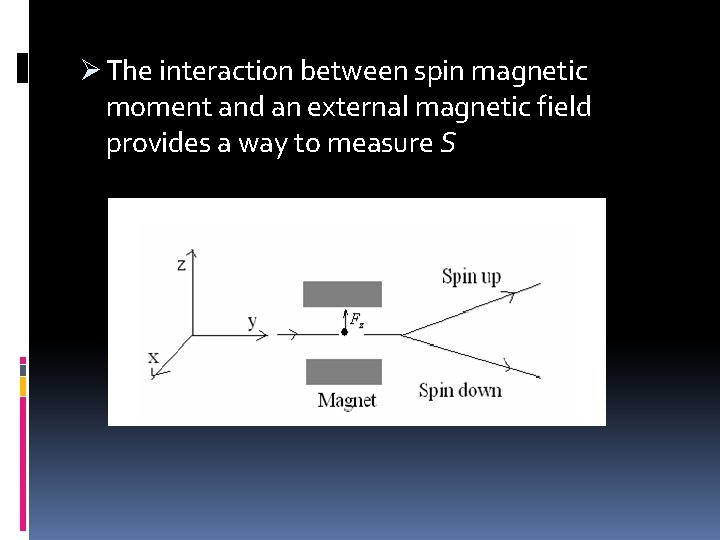 Ø The interaction between spin magnetic moment and an external magnetic field provides a