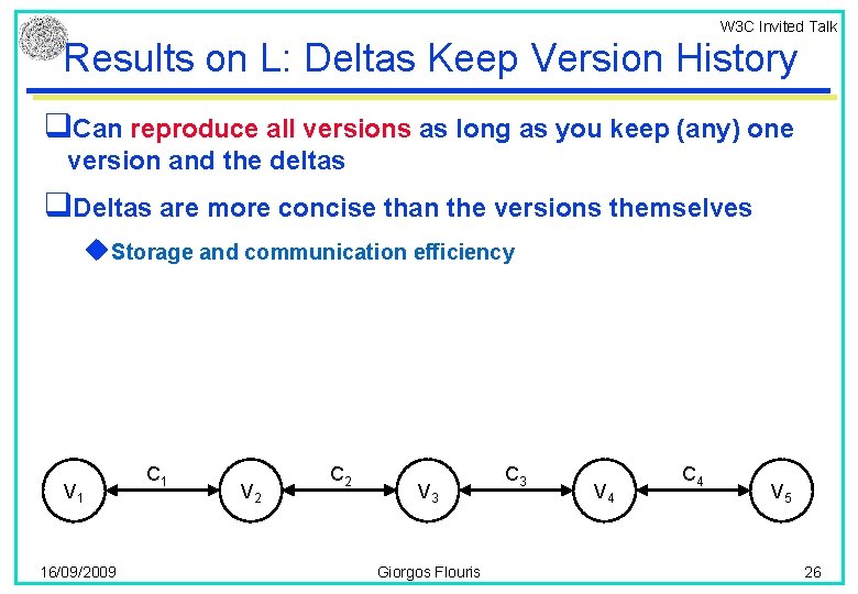 W 3 C Invited Talk Results on L: Deltas Keep Version History q. Can