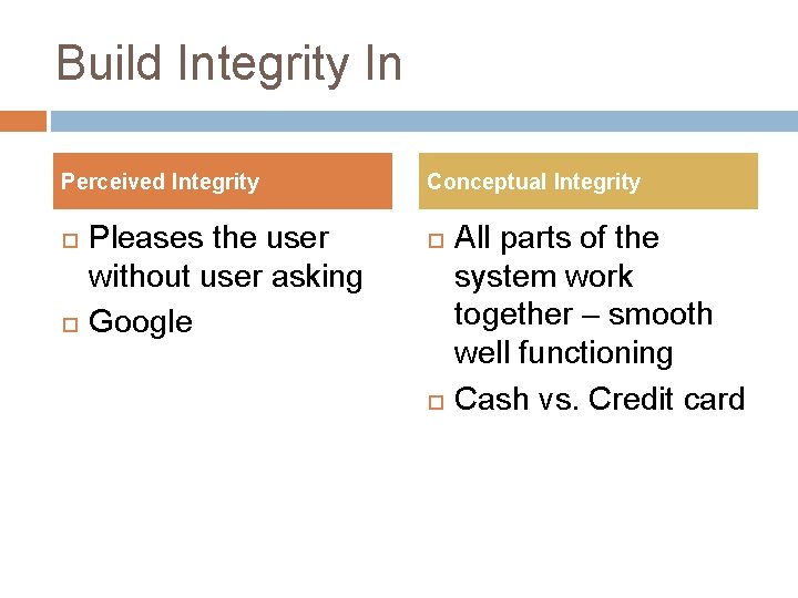 Build Integrity In Perceived Integrity Pleases the user without user asking Google Conceptual Integrity