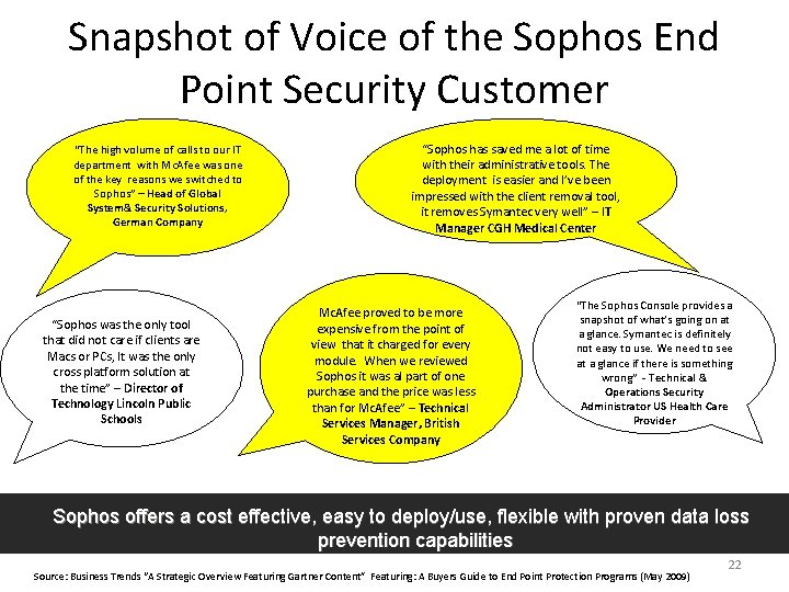 Snapshot of Voice of the Sophos End Point Security Customer “The high volume of Snapshot of Voice of the Sophos End Point Security Customer “The high volume of