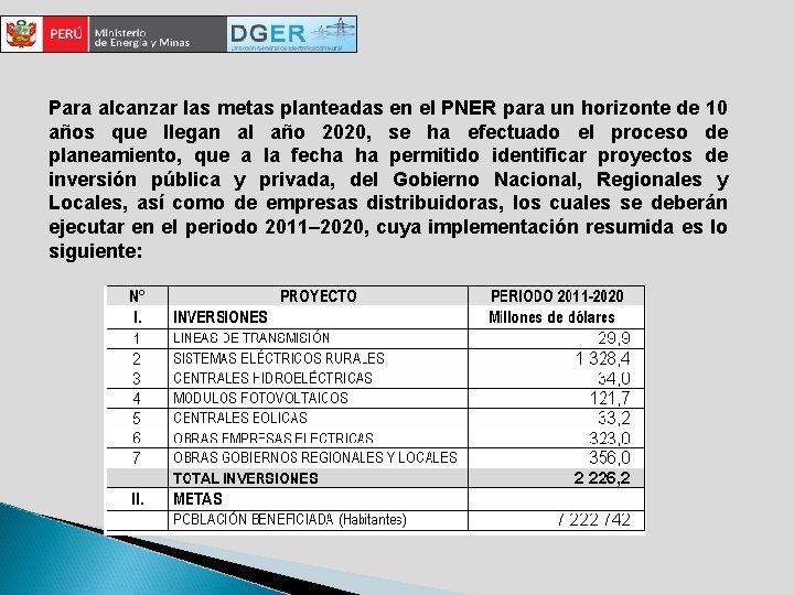 Para alcanzar las metas planteadas en el PNER para un horizonte de 10 años