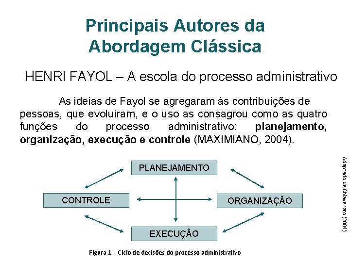 Principais Autores da Abordagem Clássica HENRI FAYOL – A escola do processo administrativo As