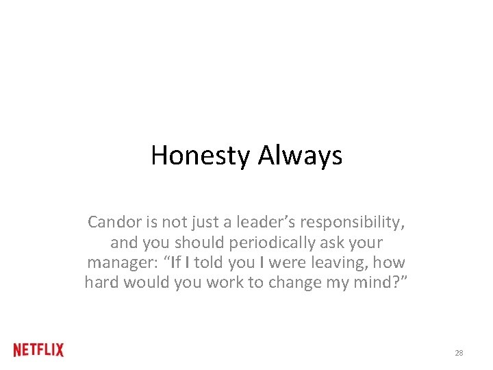 Honesty Always Candor is not just a leader’s responsibility, and you should periodically ask Honesty Always Candor is not just a leader’s responsibility, and you should periodically ask
