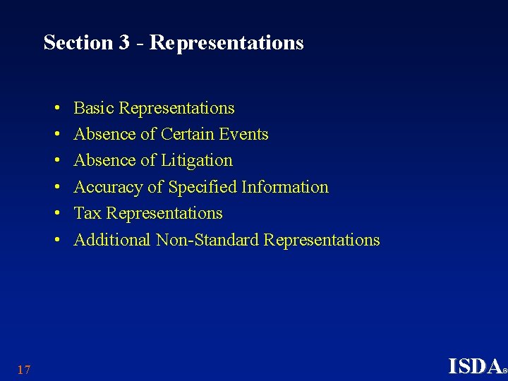 Section 3 - Representations • • • 17 Basic Representations Absence of Certain Events