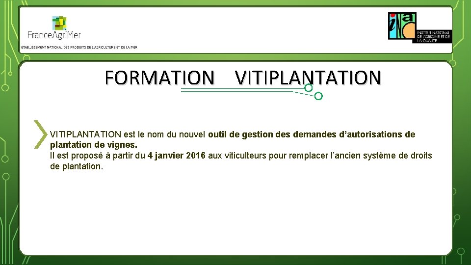 FORMATION VITIPLANTATION est le nom du nouvel outil de gestion des demandes d’autorisations de
