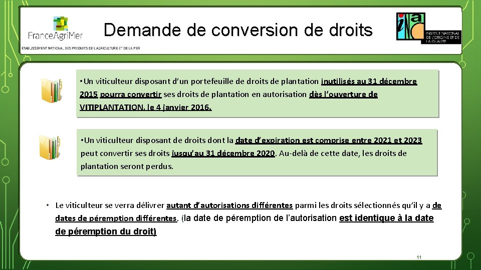 Demande de conversion de droits • Un viticulteur disposant d’un portefeuille de droits de