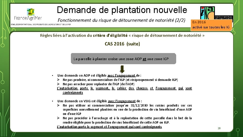 Demande de plantation nouvelle Fonctionnement du risque de détournement de notoriété (2/2) En 2016
