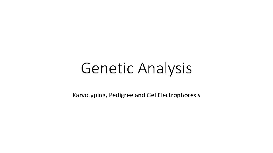 Genetic Analysis Karyotyping, Pedigree and Gel Electrophoresis 