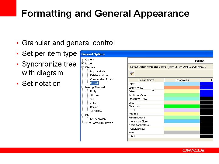 Formatting and General Appearance • Granular and general control • Set per item type