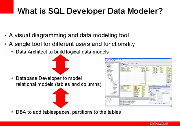 What is SQL Developer Data Modeler? • A visual diagramming and data modeling tool