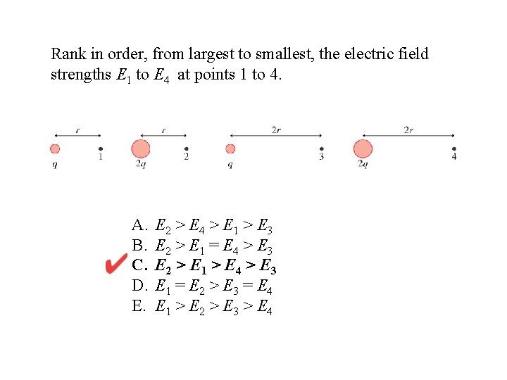 Rank in order, from largest to smallest, the electric field strengths E 1 to
