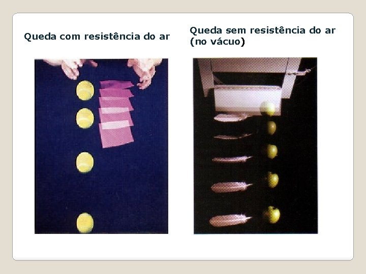 Queda com resistência do ar Queda sem resistência do ar (no vácuo) 