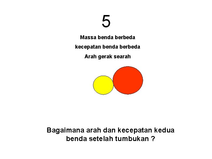 5 Massa benda berbeda kecepatan benda berbeda Arah gerak searah Bagaimana arah dan kecepatan